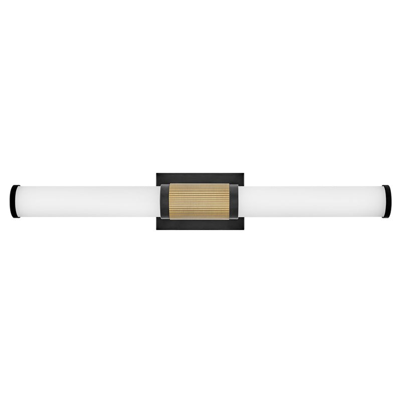 Hinkley Zevi 29in 1-Light Vanity Light | Industrial Transitional Black Steel and Lacquered Brass with Etched Opal Glass | Bathroom | Model 50063BK-LCB