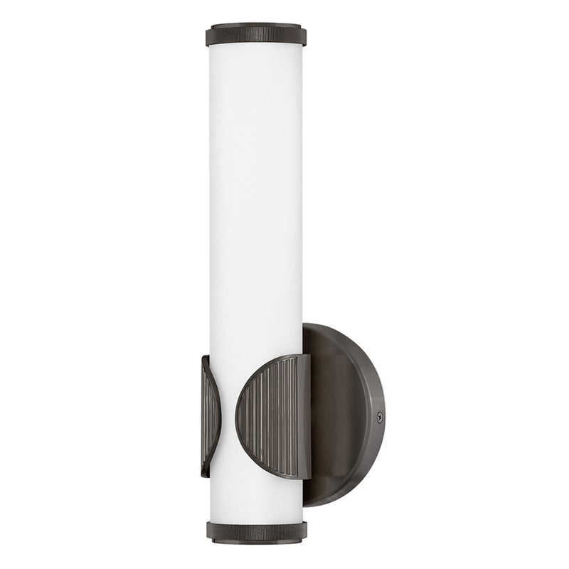 Hinkley Femi 13in 1-Light LED Wall Sconce | Traditional Transitional Black Oxide Steel and Etched Opal Glass | Hallway & Bathroom Accent | Model 50080BX