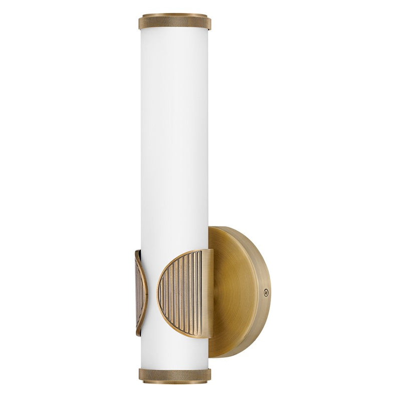 Hinkley Femi 13in 1-Light LED Wall Sconce | Traditional Lacquered Brass Steel and Etched Opal Glass | Bedroom & Hallway Accent Light | Model 50080LCB
