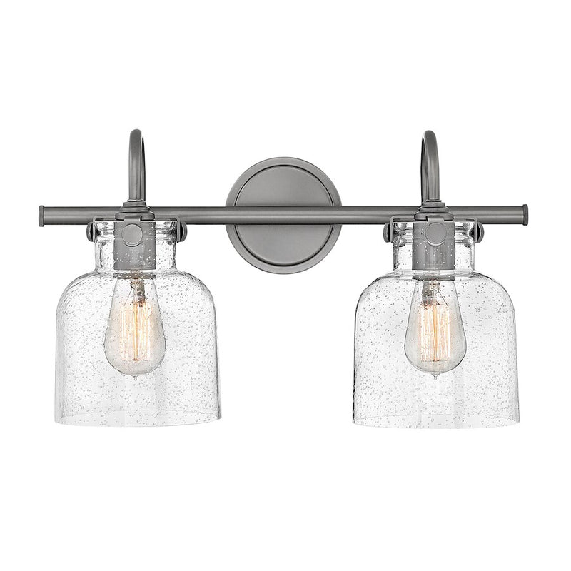 Hinkley Bath Congress 19in 2-Light Bathroom Vanity Light | Traditional Antique Nickel Steel and Clear Seedy Glass | Bathroom Vanity | 19in | Model 50122AN