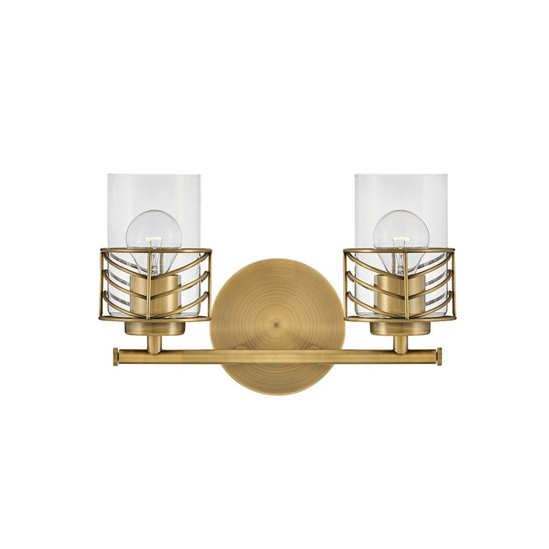 Hinkley Della 14.5in 2-Light Vanity Light | Transitional Lacquered Brass Steel and Clear Glass | Bathroom Vanity & Powder Room | 6.5 x | Model 50262LCB