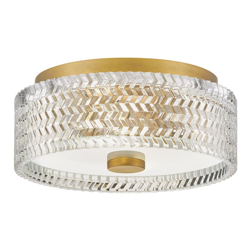 Hinkley Elle 2Lt Flush Mount, Brass/Clear Chevron/Etched Lens