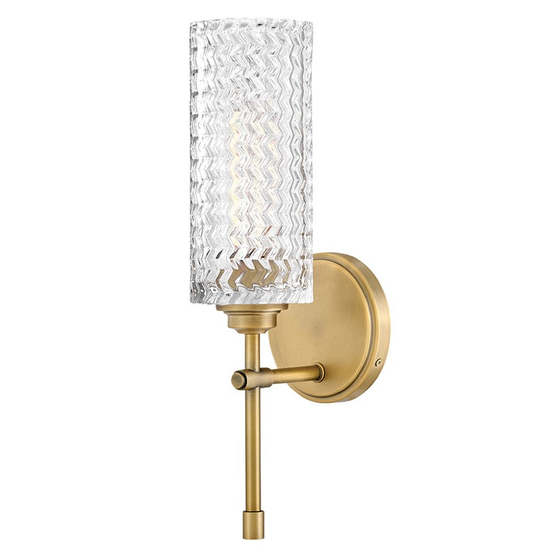 Hinkley Elle 1-Light Wall Sconce | Traditional Modern Heritage Brass Steel and Clear Chevron Glass | Bedroom & Hallway Accent Light | 6.5 x | Model 5045HB
