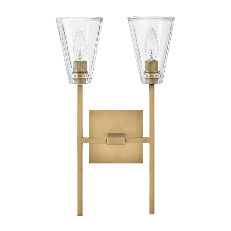 Hinkley Auden 2-Light Vanity Light | Traditional Glam Heritage Brass Steel and Clear Glass | Bathroom Vanity & Powder Room | 6 x 11 x 18 in | Model 50642HB