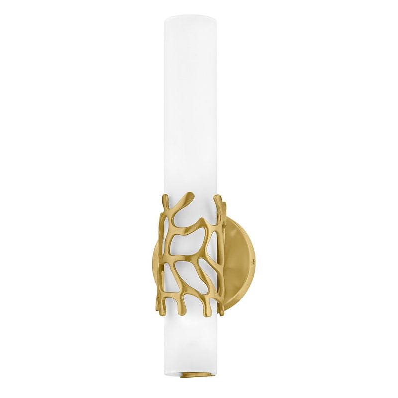 Hinkley Lyra 16in 1-Light Wall Sconce | Modern Coastal Lacquered Brass Aluminum and Etched Opal Glass | Hallway & Bathroom Accent | 4 x 5 | Model 50871LCB