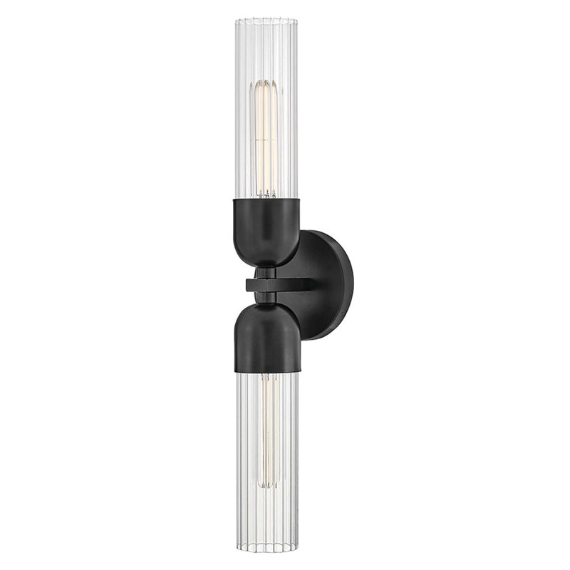 Hinkley Lighting Soren 2 Light Sconce, Black/Clear Fluted
