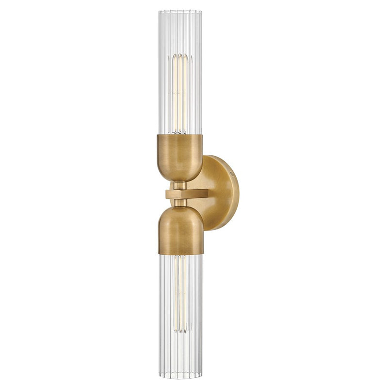Hinkley Lighting Soren 2 Light Sconce, Heritage Brass/Clear Fluted