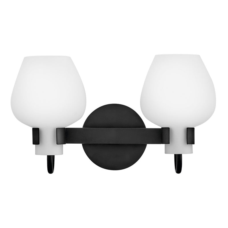 Hinkley Lighting Sylvie 2-Light Vanity Light | Black Finish | Etched Opal Glass Shade | Transitional Vanity Light Above the Bathroom Mirror | 50952BK
