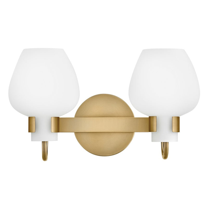 Hinkley Lighting Sylvie 2-Light Vanity Light | Heritage Brass | Etched Opal Glass Shade | Transitional Vanity Light | Hardwired Damp Rated | 50952HB