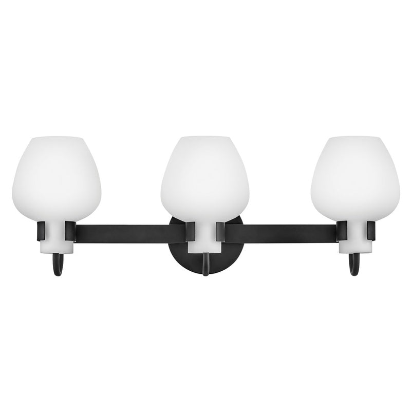 Hinkley Sylvie 24in 3-Light Vanity Light | Transitional Black Steel and Etched Opal Glass | Bathroom Vanity | 7 x 24 x 8.5 in | Model 50953BK