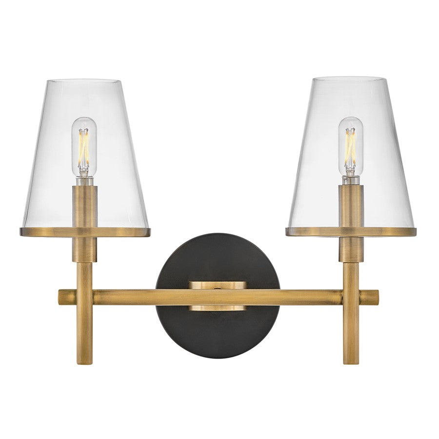 Hinkley Lighting Marten 2 Light Vanity, Heritage Brass/Clear - 51082HB