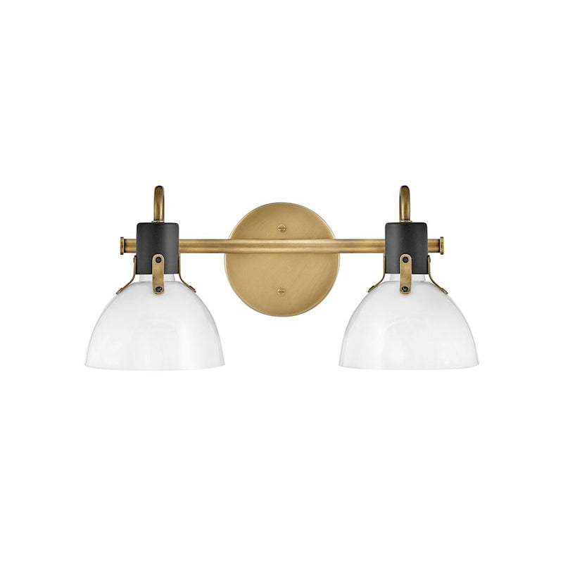 Hinkley Argo 18in 2-Light Bath Vanity | Industrial Heritage Brass Steel and Cased Opal Glass | Bathroom Vanity & Powder Room | 8.25 x 18 x | Model 51112HB