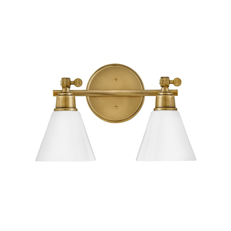 Hinkley Arti 16in 2-Light Bath Vanity | Transitional Black Steel and Cased Opal Glass | Bathroom Vanity Light | 7 x 16 x 10 in | Model 51182BK