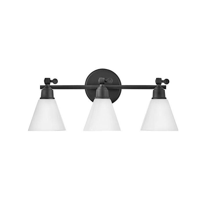 Hinkley Lighting Arti 3-Light Bath Vanity Light | Black Finish | Cased Opal Glass Shade | Transitional Vanity Light | Hardwired Damp Rated | 51183BK