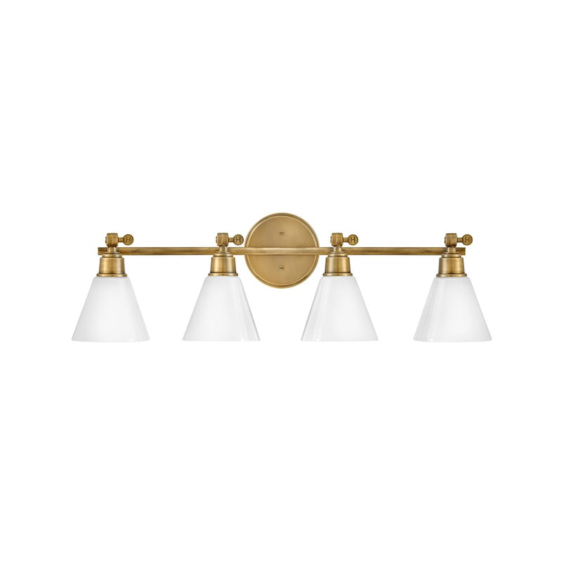 Hinkley Arti 32in 4-Light Vanity Light | Transitional Black Steel and Cased Opal Glass | Bathroom Vanity | 7 x 32 x 10 in | Model 51184BK