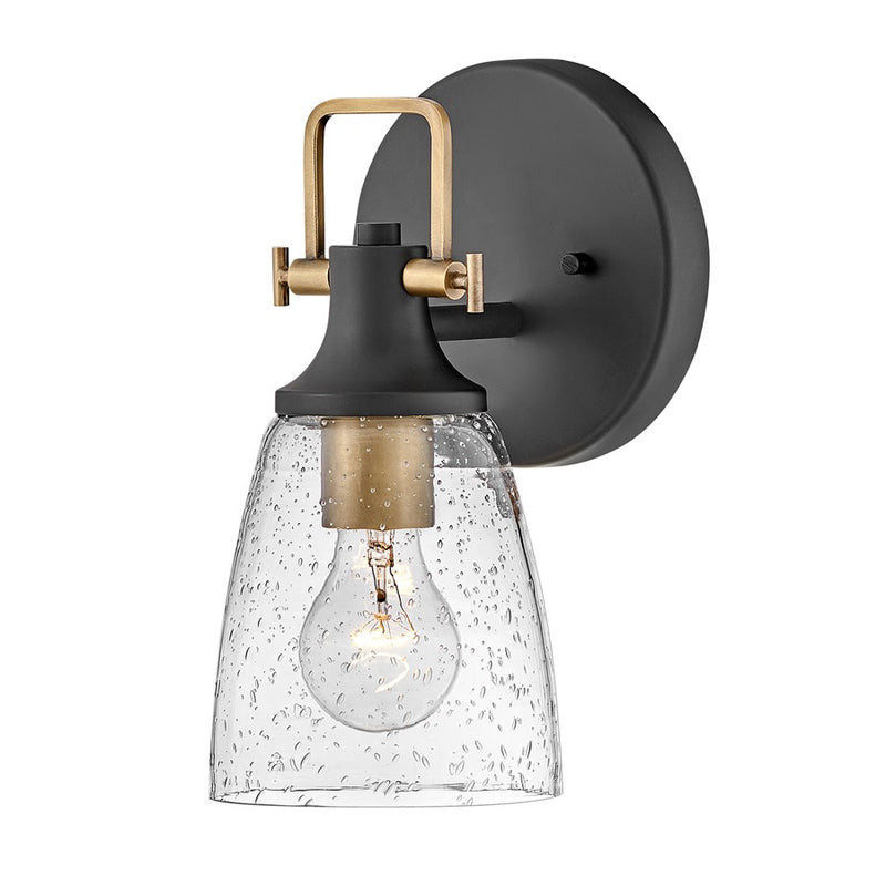 Hinkley Easton 1-Light Wall Sconce | Industrial Black Steel and Clear Seedy Glass | Hallway & Bathroom Accent | 6 x 6 x 10.5 in | Model 51270BK-CM