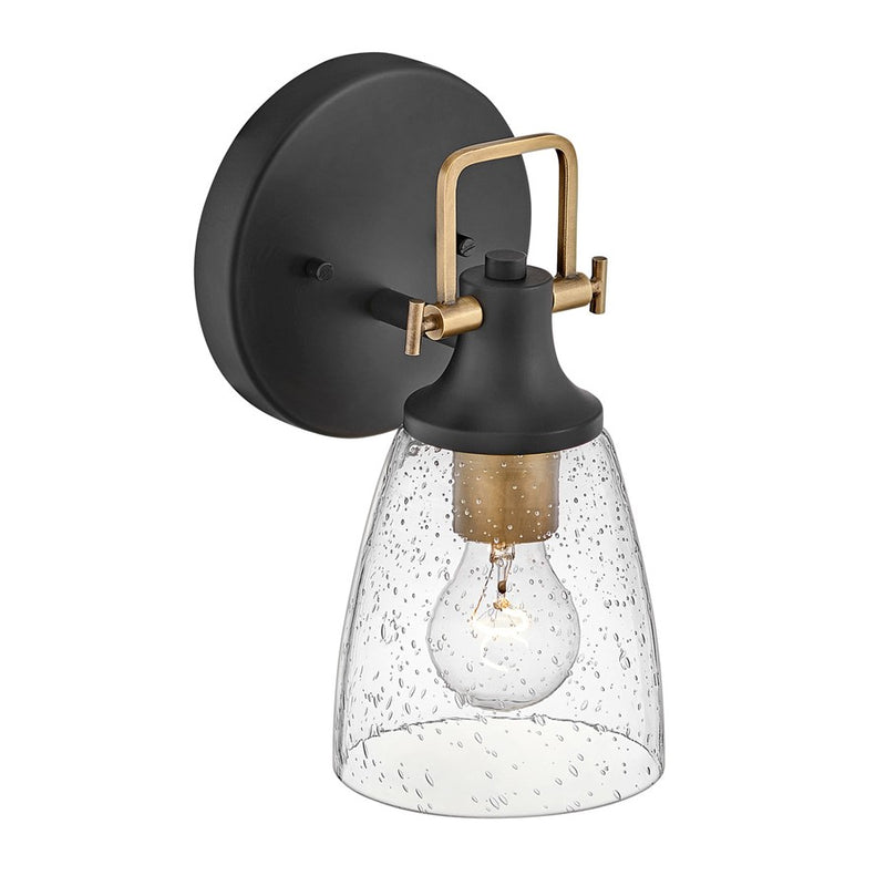 Hinkley Easton 1-Light Wall Sconce | Industrial Black Steel and Clear Seedy Glass | Hallway & Bathroom Accent | 6 x 6 x 10.5 in | Model 51270BK-CM