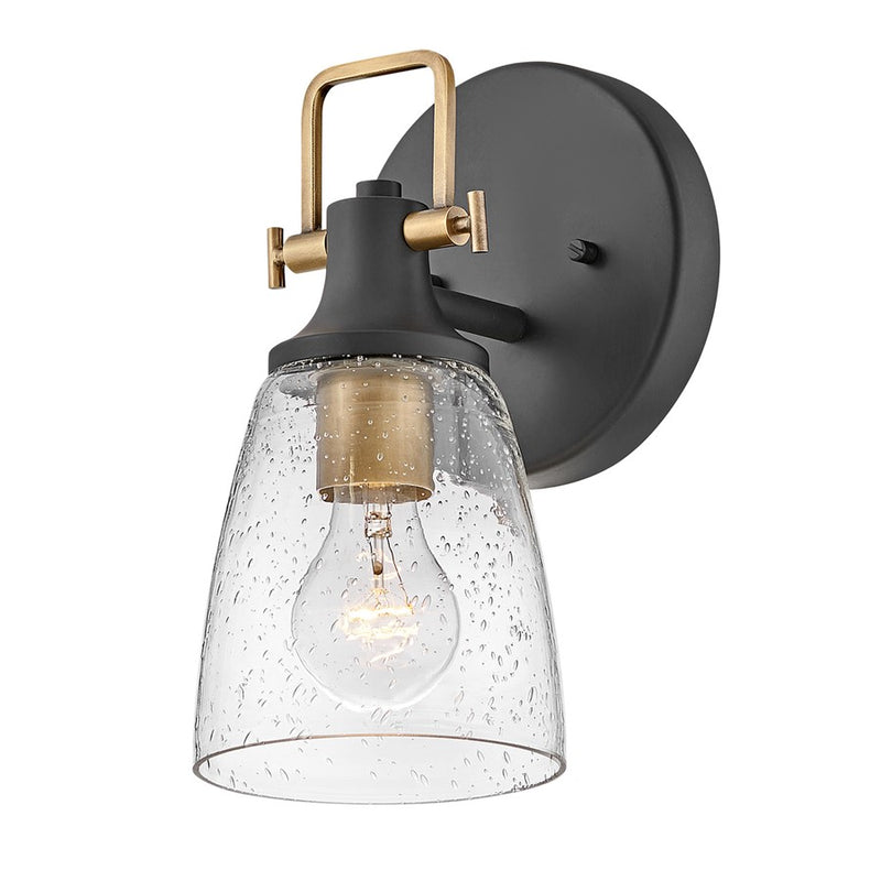 Hinkley Easton 1-Light Wall Sconce | Industrial Black Steel and Clear Seedy Glass | Hallway & Bathroom Accent | 6 x 6 x 10.5 in | Model 51270BK-CM