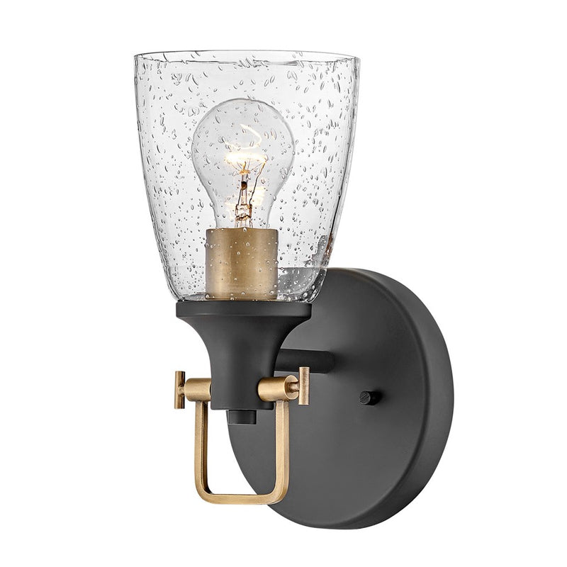 Hinkley Easton 1-Light Wall Sconce | Industrial Black Steel and Clear Seedy Glass | Hallway & Bathroom Accent | 6 x 6 x 10.5 in | Model 51270BK-CM