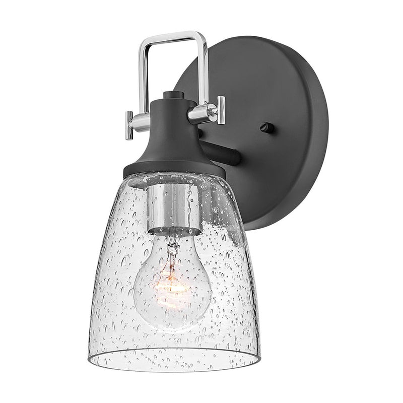 Hinkley Easton 1-Light Wall Sconce | Industrial Black Steel and Clear Seedy Glass | Hallway & Bathroom Accent | 6 x 6 x 10.5 in | Model 51270BK-CM