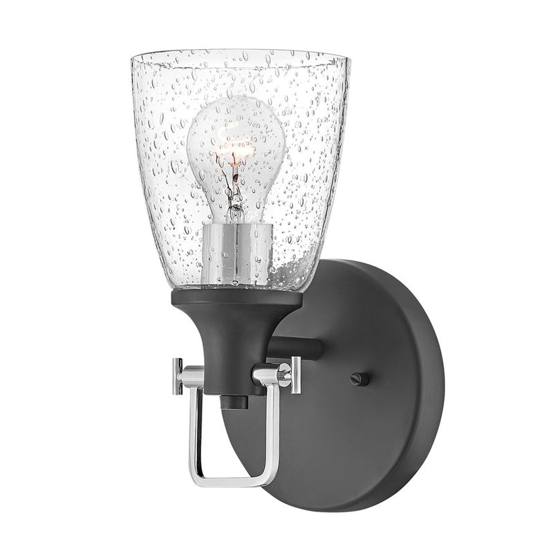 Hinkley Easton 1-Light Wall Sconce | Industrial Black Steel and Clear Seedy Glass | Hallway & Bathroom Accent | 6 x 6 x 10.5 in | Model 51270BK-CM