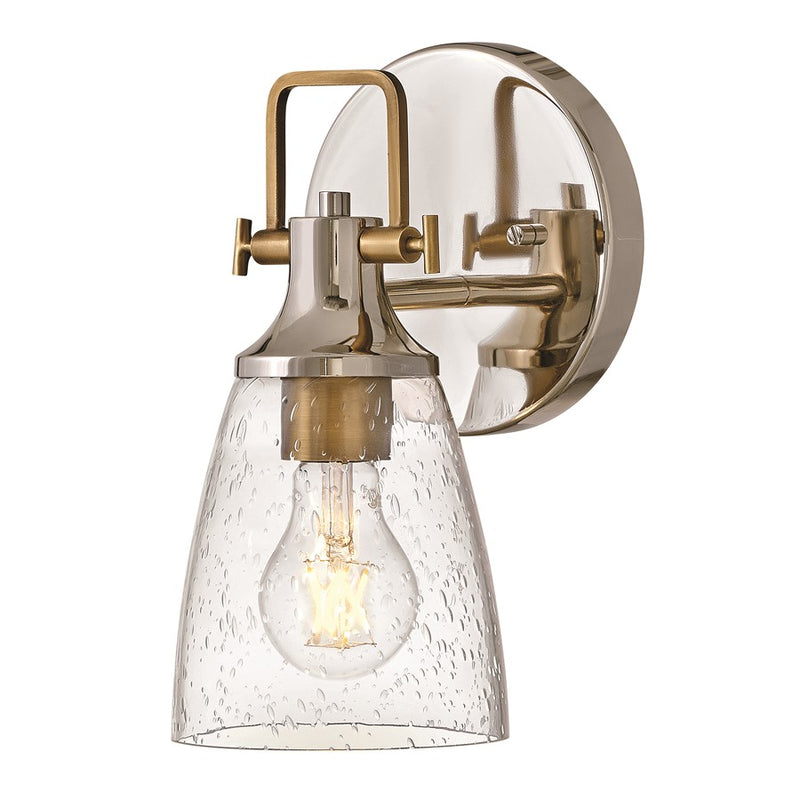 Hinkley Easton 1-Light Vanity Light | Industrial Polished Nickel Steel and Clear Seedy Glass | Bathroom & Powder Room | 6.25 x 6 x 10.5 in | Model 51270PN