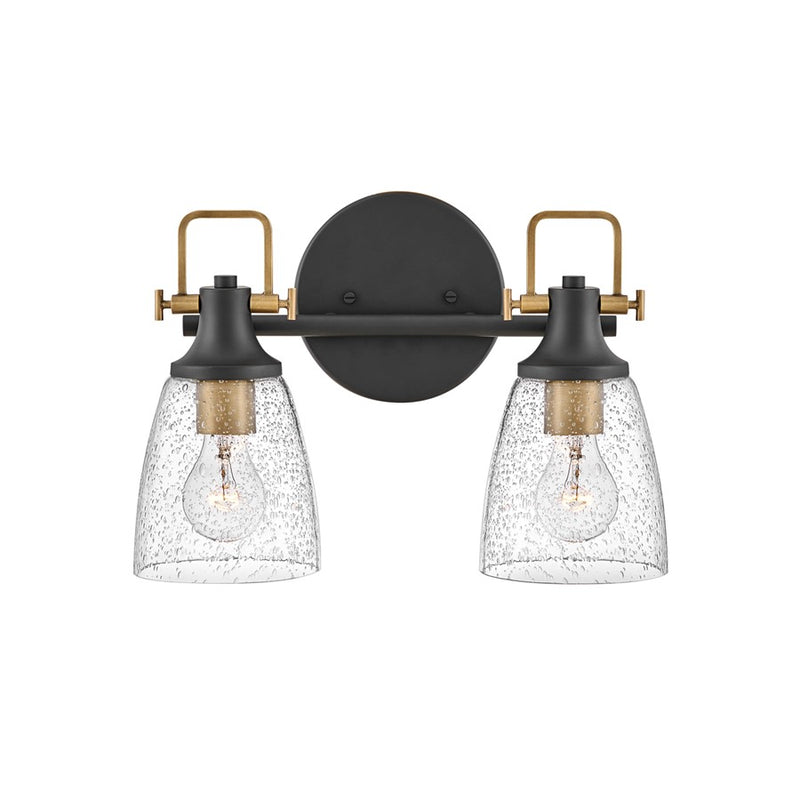 Hinkley Easton 14in 2-Light Vanity Light | Industrial Black Steel and Clear Seedy Glass | Bathroom Vanity | 6 x 14 x 10 in | Model 51272BK-CM