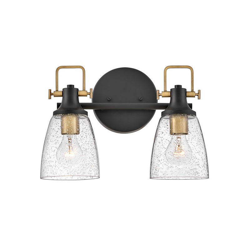 Hinkley Easton 14in 2-Light Vanity Light | Industrial Black Steel and Clear Seedy Glass | Bathroom Vanity | 6 x 14 x 10 in | Model 51272BK-CM