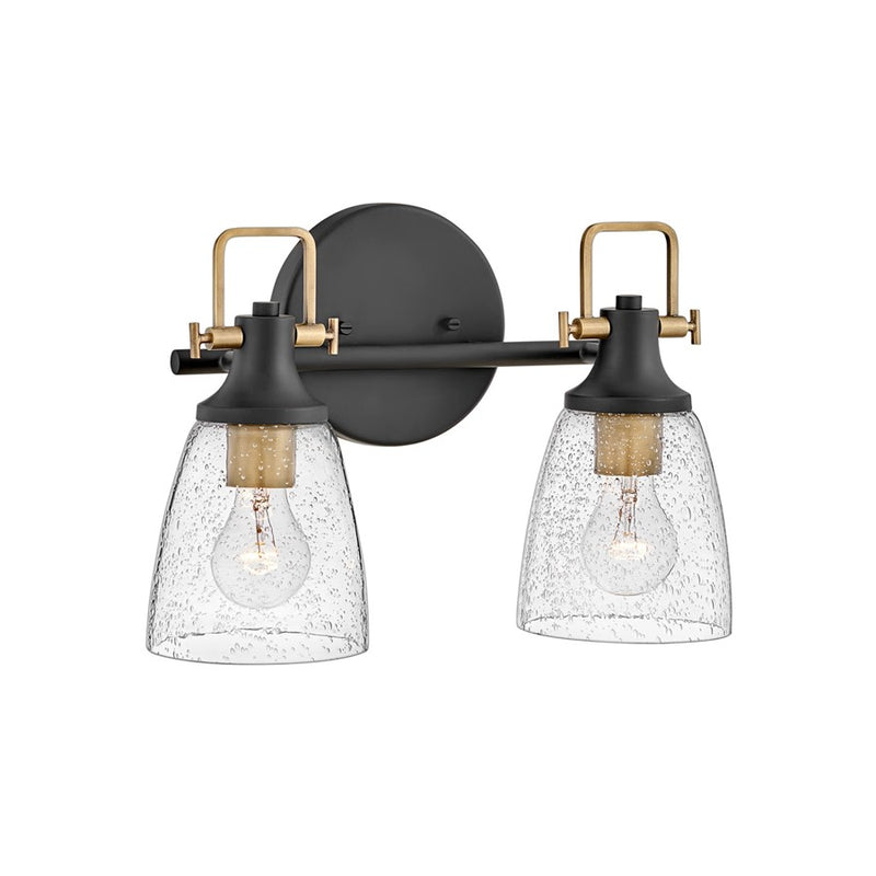Hinkley Easton 14in 2-Light Vanity Light | Industrial Black Steel and Clear Seedy Glass | Bathroom Vanity | 6 x 14 x 10 in | Model 51272BK-CM
