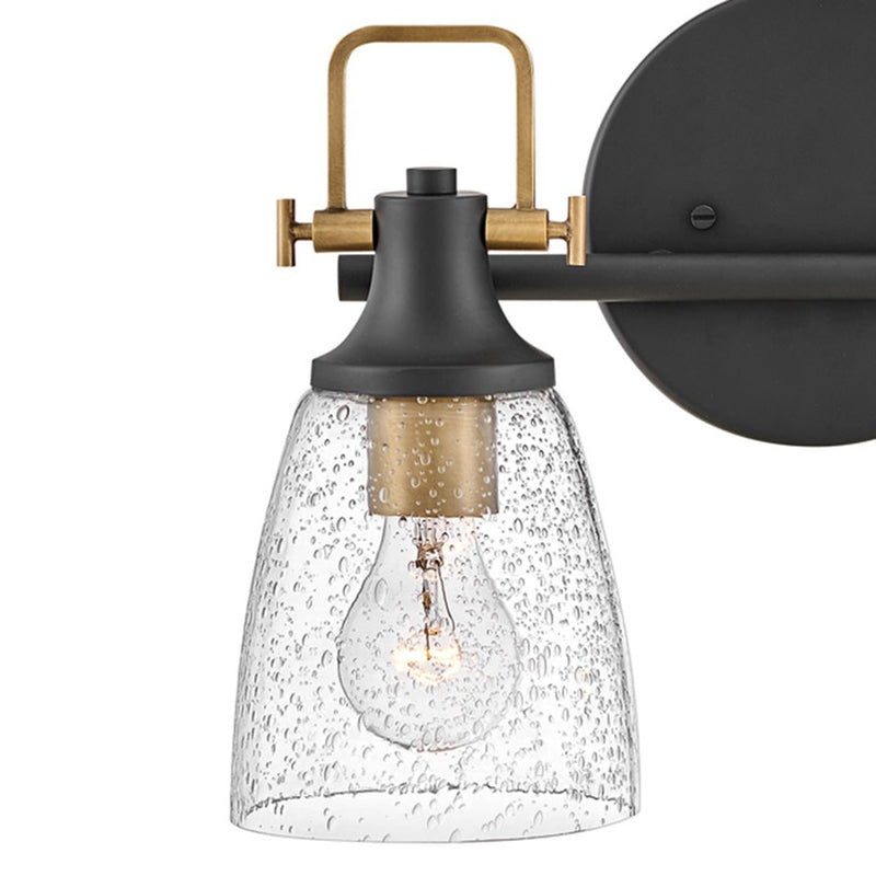 Hinkley Easton 14in 2-Light Vanity Light | Industrial Black Steel and Clear Seedy Glass | Bathroom Vanity | 6 x 14 x 10 in | Model 51272BK-CM