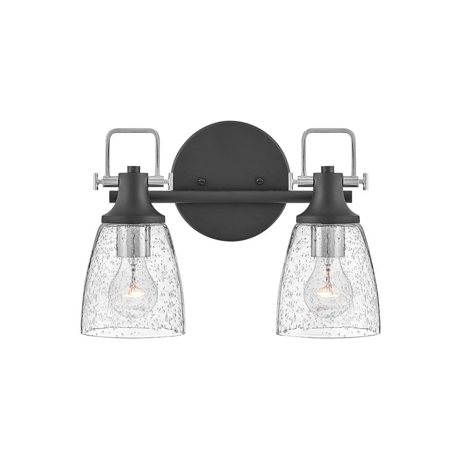 Hinkley Lighting Easton 2-Light Bath Vanity Light | Black Finish | Industrial Vanity Light Above the Bathroom Mirror | Hardwired Damp Rated | 51272BK