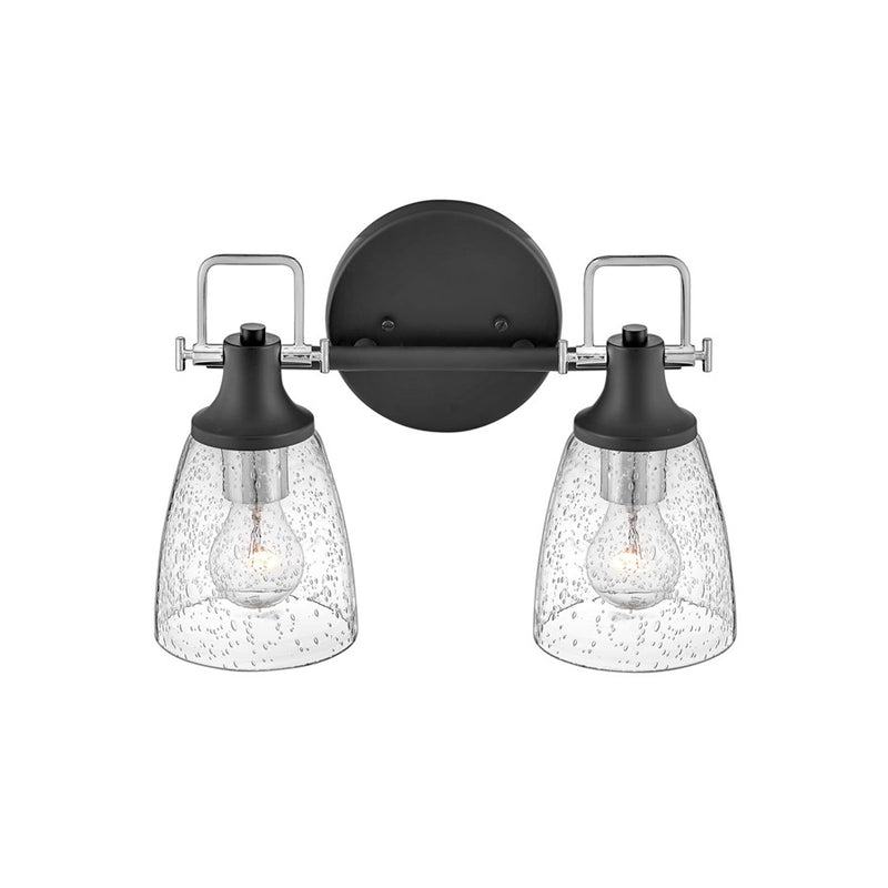 Hinkley Easton 14in 2-Light Vanity Light | Industrial Black Steel and Clear Seedy Glass | Bathroom Vanity | 6 x 14 x 10 in | Model 51272BK-CM