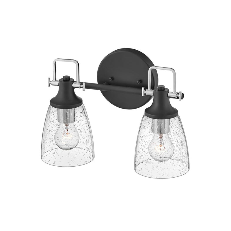 Hinkley Easton 14in 2-Light Vanity Light | Industrial Black Steel and Clear Seedy Glass | Bathroom Vanity | 6 x 14 x 10 in | Model 51272BK-CM