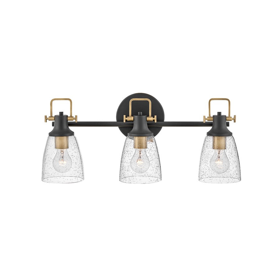 Hinkley Lighting Easton 3-Light Bath Vanity Light | Black Finish | Industrial Vanity Light Above the Bathroom Mirror | Hardwired Damp Rated | 51273BK