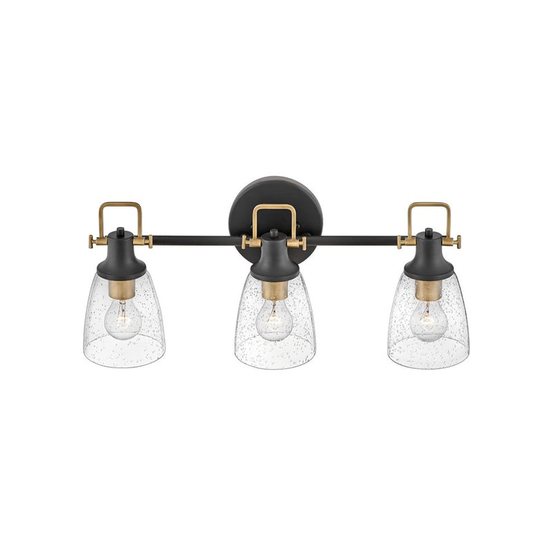 Hinkley Easton 14in 3-Light Vanity Light | Industrial Black Steel and Heritage Brass with Clear Seedy Glass | Bathroom Vanity | 6.25 x 14 | Model 51273BK