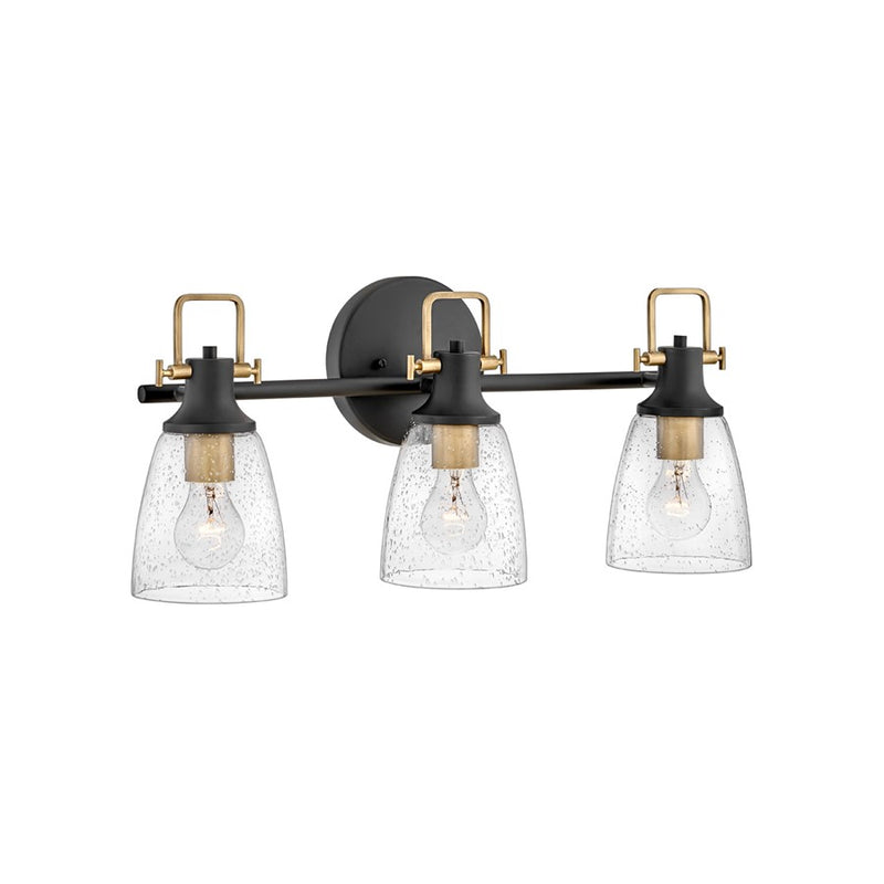 Hinkley Easton 14in 3-Light Vanity Light | Industrial Black Steel and Heritage Brass with Clear Seedy Glass | Bathroom Vanity | 6.25 x 14 | Model 51273BK