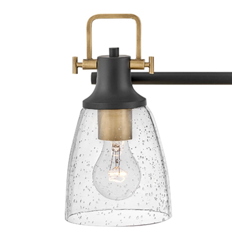 Hinkley Easton 14in 3-Light Vanity Light | Industrial Black Steel and Heritage Brass with Clear Seedy Glass | Bathroom Vanity | 6.25 x 14 | Model 51273BK