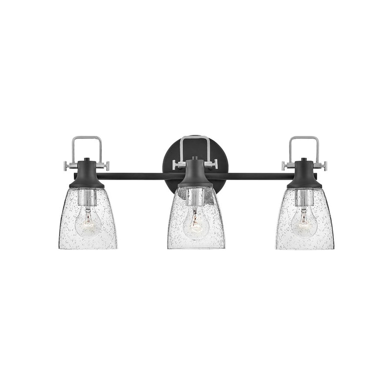 Hinkley Easton 14in 3-Light Vanity Light | Industrial Black Steel and Heritage Brass with Clear Seedy Glass | Bathroom Vanity | 6.25 x 14 | Model 51273BK