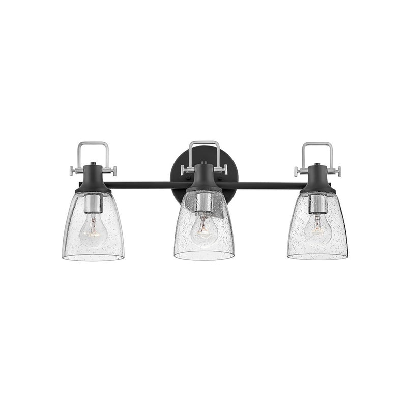 Hinkley Easton 14in 3-Light Vanity Light | Industrial Black Steel and Heritage Brass with Clear Seedy Glass | Bathroom Vanity | 6.25 x 14 | Model 51273BK