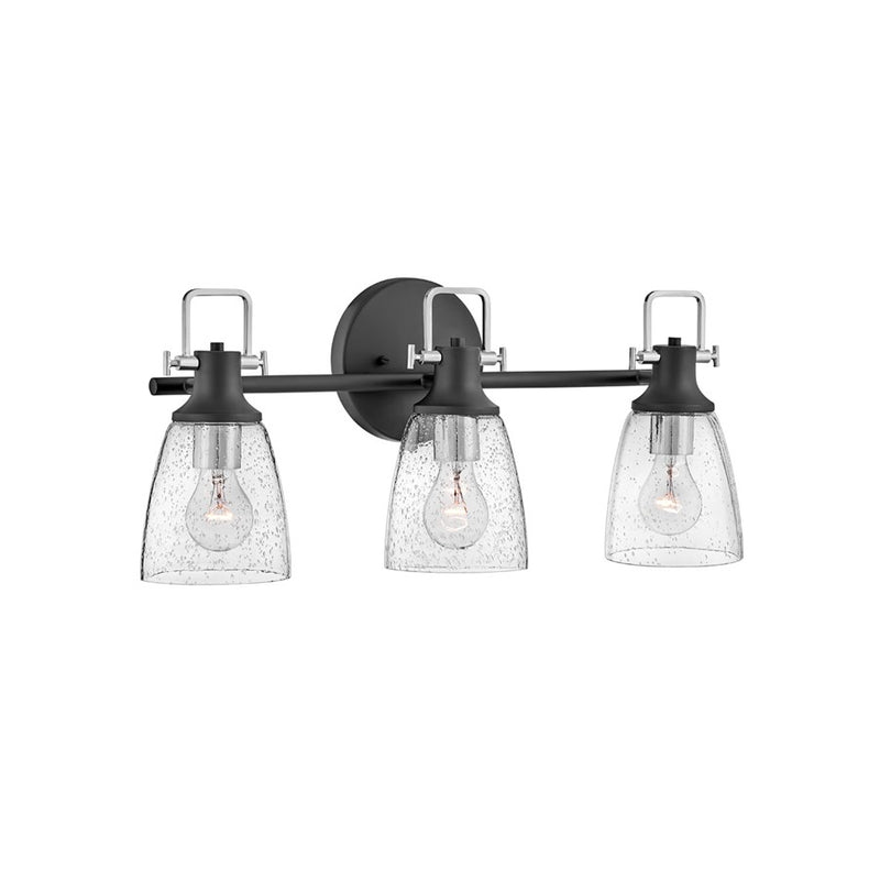 Hinkley Easton 14in 3-Light Vanity Light | Industrial Black Steel and Heritage Brass with Clear Seedy Glass | Bathroom Vanity | 6.25 x 14 | Model 51273BK
