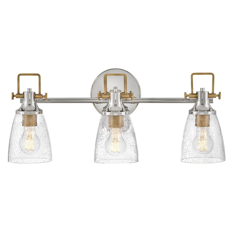 Hinkley Easton 24in 3-Light Vanity Light | Industrial Polished Nickel Steel and Clear Seedy Glass | Bathroom Vanity | 6 x 24 x 10 in | Model 51273PN