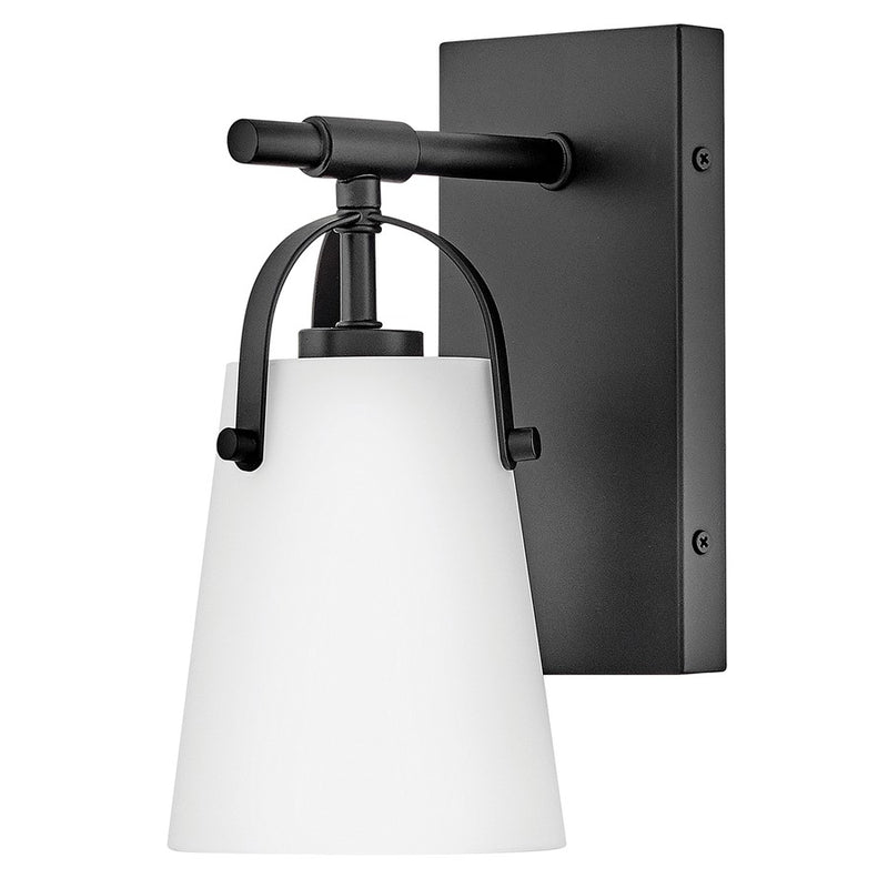 Hinkley Foster 1-Light Wall Sconce | Transitional Black Steel and Etched Opal Glass | Bathroom Vanity & Hallway Accent | 6.5 x 5 x 10 in | Model 5130BK-OP