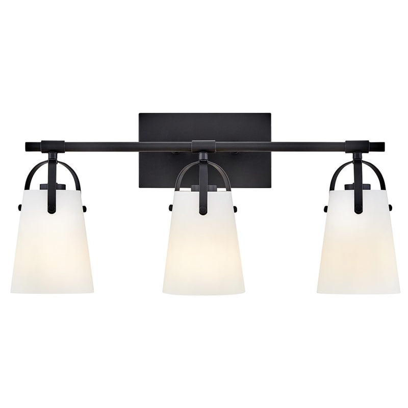 Hinkley Lighting Foster 3-Light Vanity Light | Black Finish | Etched Opal Glass Shade | Transitional Vanity Light | Hardwired Damp Rated | 5133BK-OP