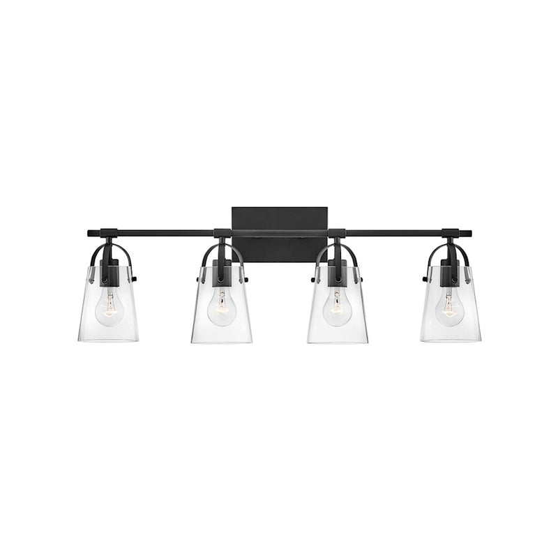 Hinkley Foster 32in 4-Light Vanity Light | Transitional Black Steel and Clear Glass | Bathroom Vanity | 6 x 32 x 11 in | Model 5134BK
