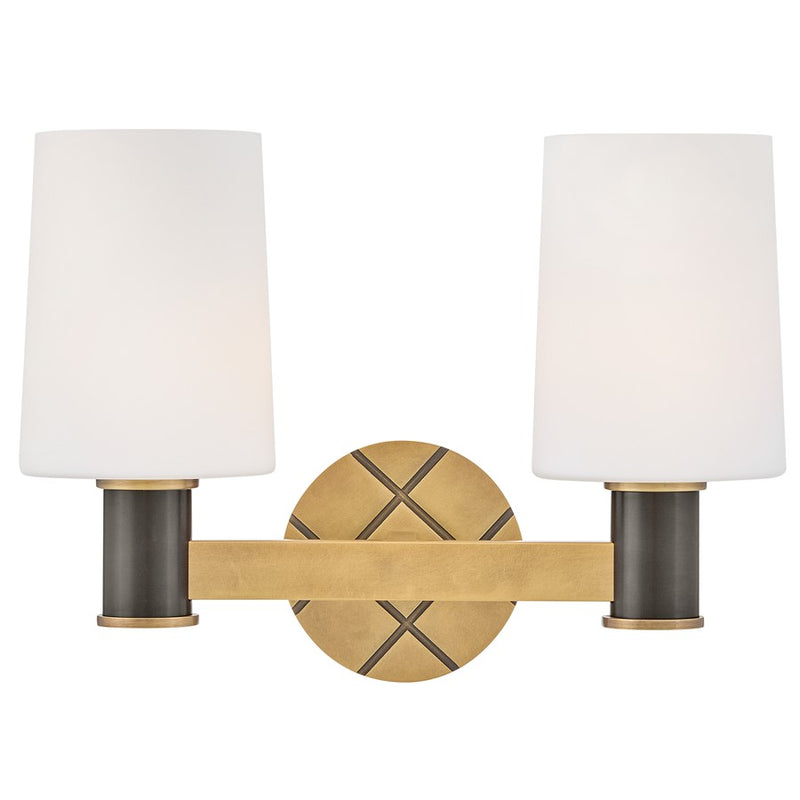 Hinkley Lighting Declan 2-Light Vanity Light | Heritage Brass Finish | Etched Opal Glass Shade | Traditional Vanity Light | Damp Rated | 51372HB-BX