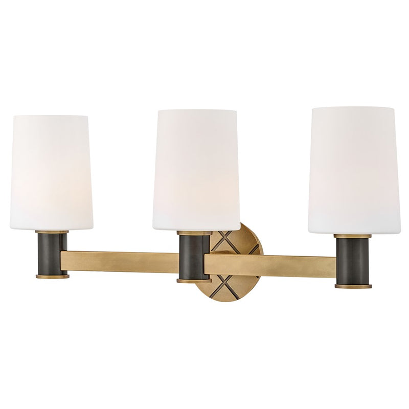 Hinkley Lighting Declan 3-Light Vanity Light | Heritage Brass Finish | Etched Opal Glass Shade | Traditional Vanity Light | Damp Rated | 51373HB-BX