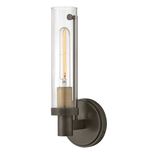 Hinkley Vaughn 14in 1-Light Bath Wall Mount | Industrial Black Oxide Steel and Clear Glass | Bathroom Vanity & Hallway | 5 x 5 x 14 in | Model 51450BX