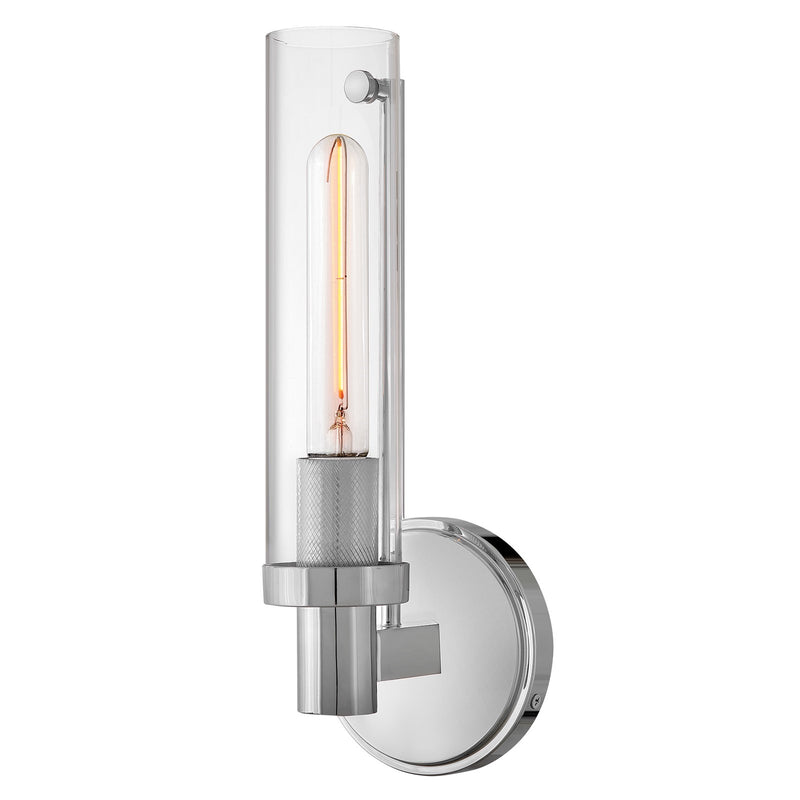 Hinkley Vaughn 14in 1-Light Wall Sconce | Industrial Chrome Steel and Clear Glass | Bathroom & Vanity Light | 5 x 5 x 14 in | Model 51450CM