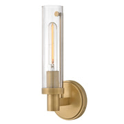 Hinkley Vaughn 14in 1-Light Wall Sconce | Industrial Heritage Brass Steel and Clear Glass | Bathroom Vanity & Hallway | 5 x 5 x 14 in | Model 51450HB