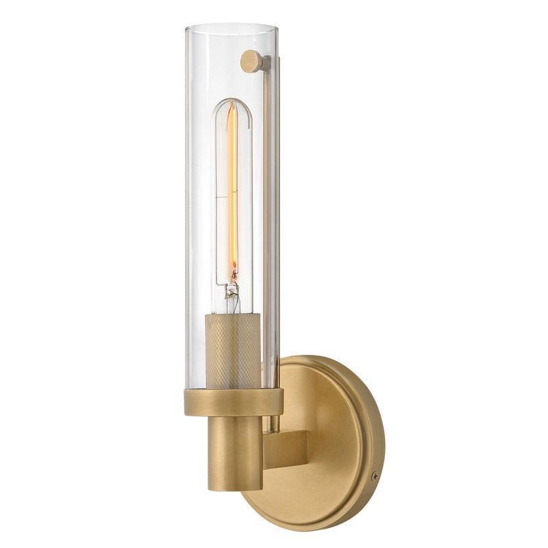 Hinkley Vaughn 14in 1-Light Wall Sconce | Industrial Heritage Brass Steel and Clear Glass | Bathroom Vanity & Hallway | 5 x 5 x 14 in | Model 51450HB